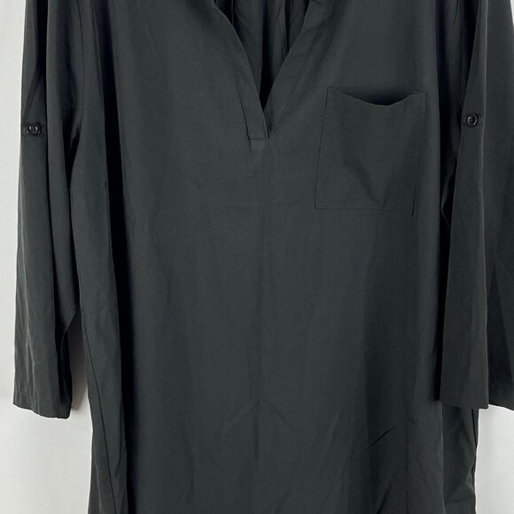Shein Curve Top Blouse Size 4XL Black 3/4 Sleeve V Neck Band Collar Pocket - Picture 3 of 9